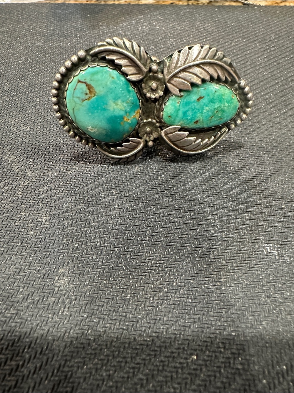 Sterling Silver Turquoise Double Stone Ring- Blue Green